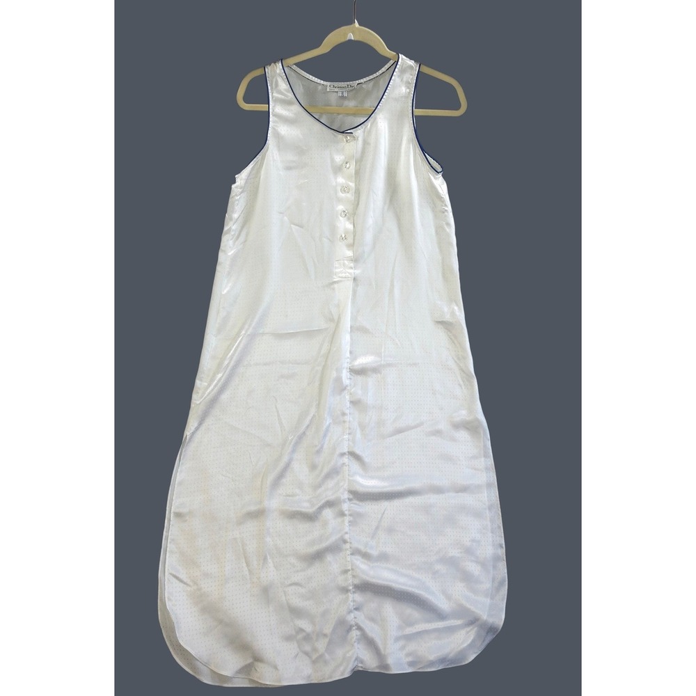 Vintage Christian Dior Coquette Nightgown Small Satin Old Money White Blue Trim